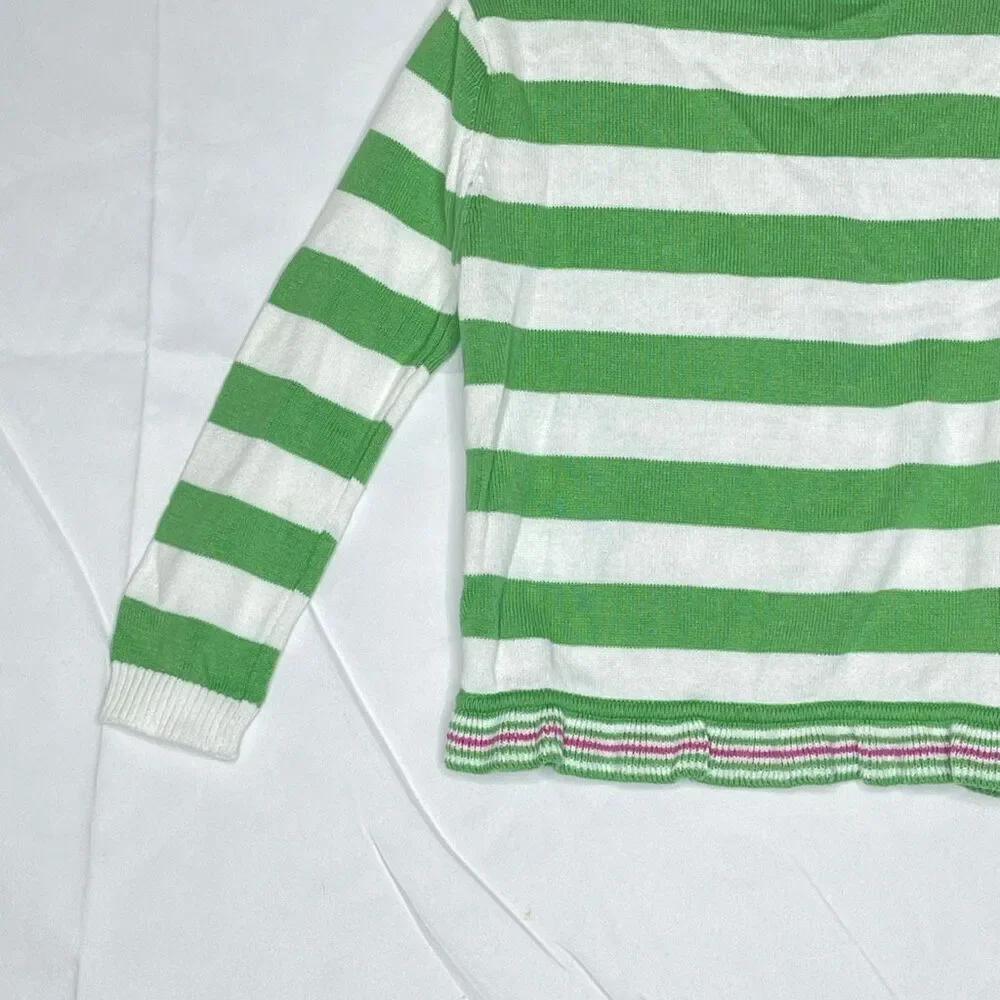 The Children’s Place TCP Sweater Cardigan Green White Stripe Girls Size 4T Y2K